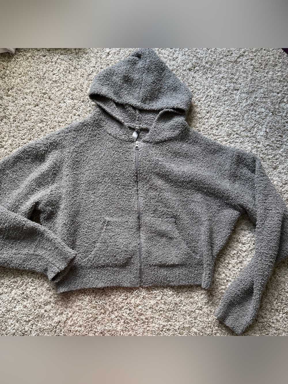 Skims gray zipup Cozy Knit cropped hooded jacket